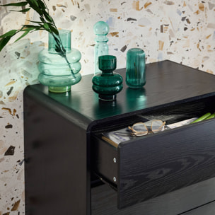 Commode 3 tiroirs effet bois arrondi. noir