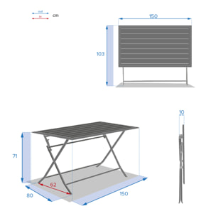Table de jardin pliante rectangulaire "Azua" 6 places graphite en aluminium