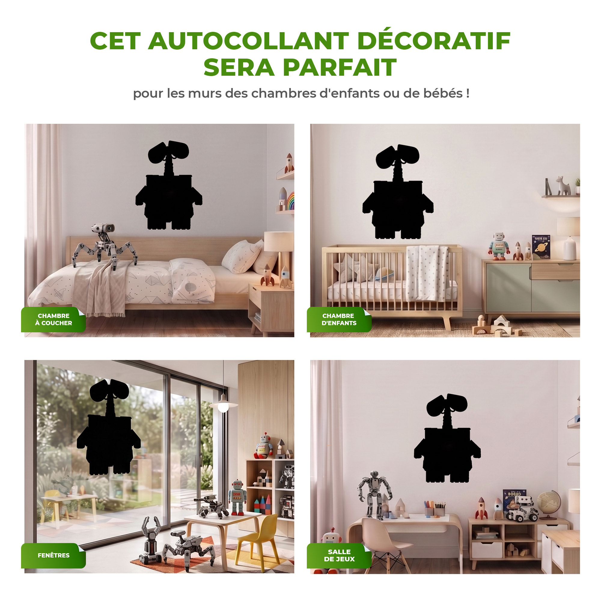 Sticker ardoise tableau noir - stickers muraux adhésif effaçable - SILHOUETTE ROBOT