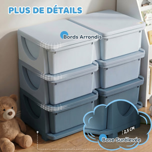 Organisateur de jouets enfant 6 tiroirs 3 niveaux bleu