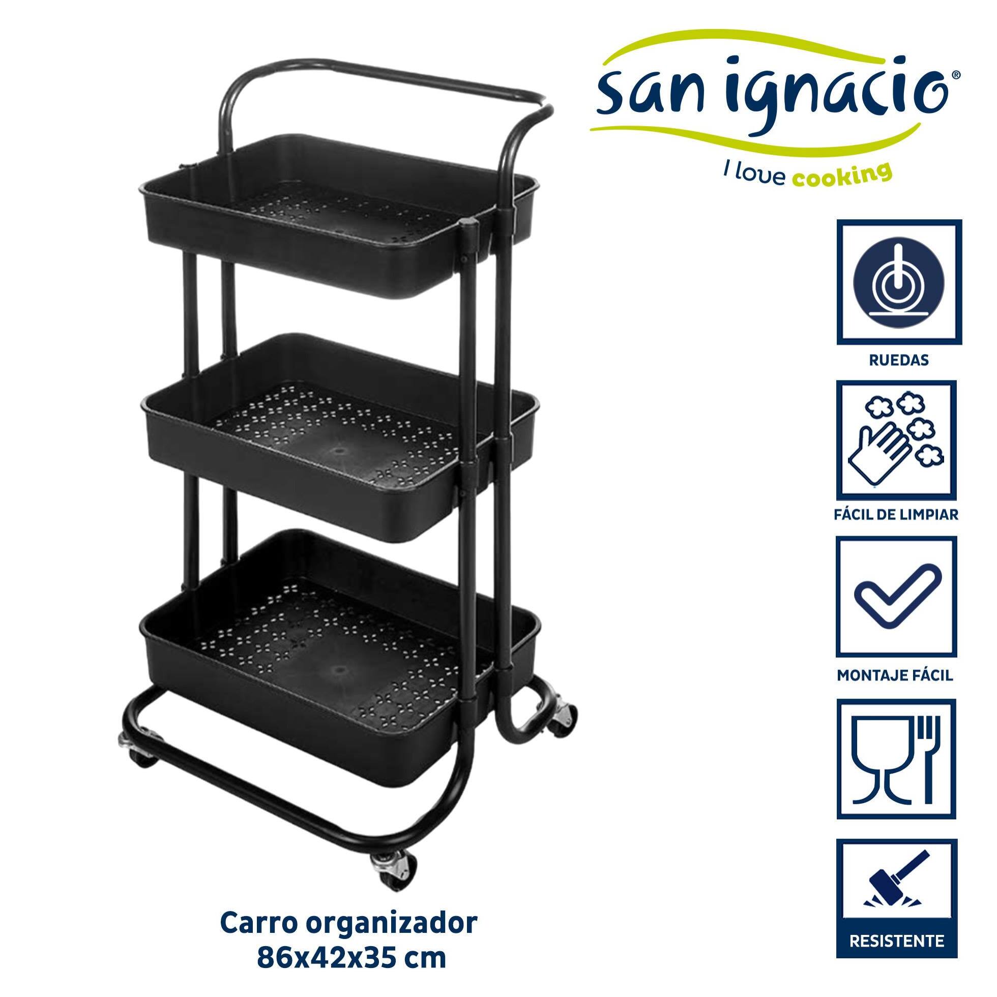 Carro organizador plastico negro 3 pisos colección kinvara