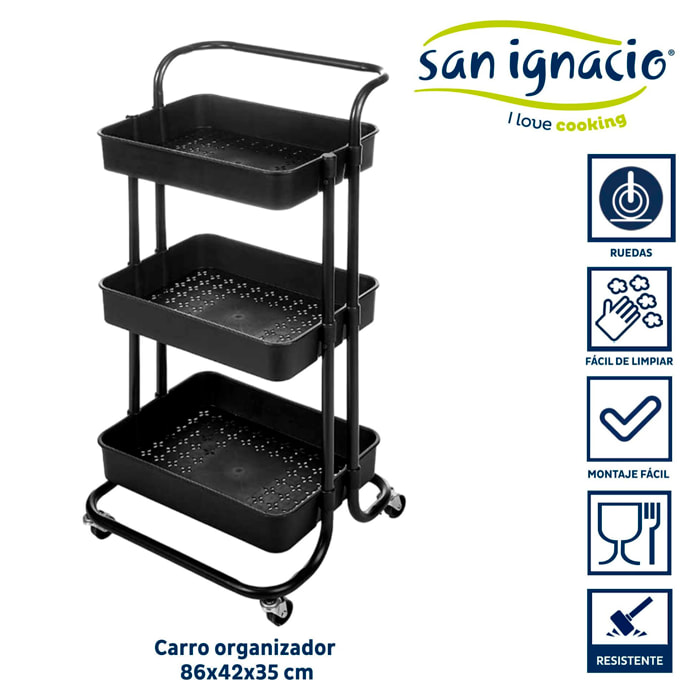 Carro organizador plastico negro 3 pisos colección kinvara