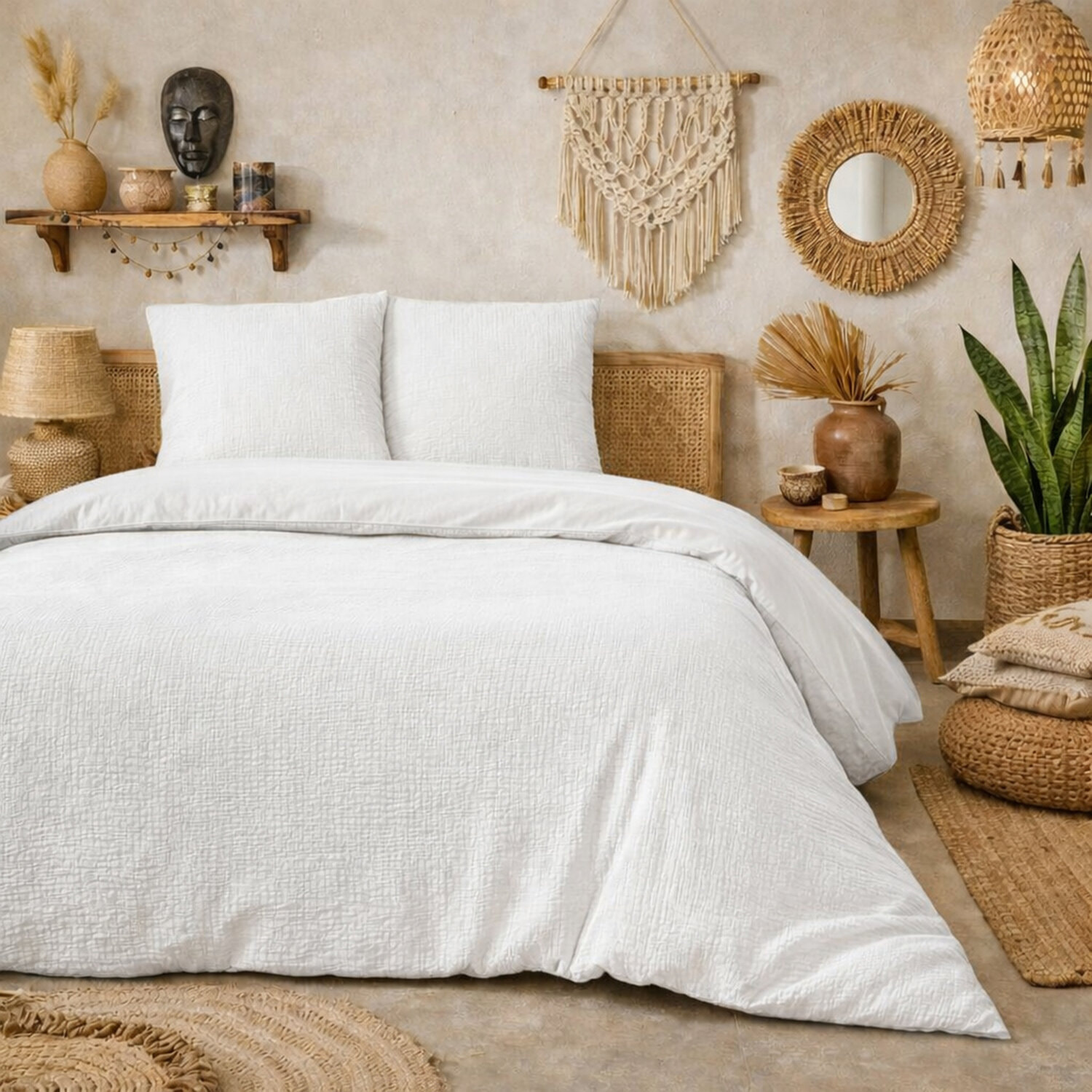 Parure housse de couette avec taie en gaze de coton - Violette Uni Blanc