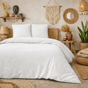 Parure housse de couette avec taie en gaze de coton - Violette Uni Blanc