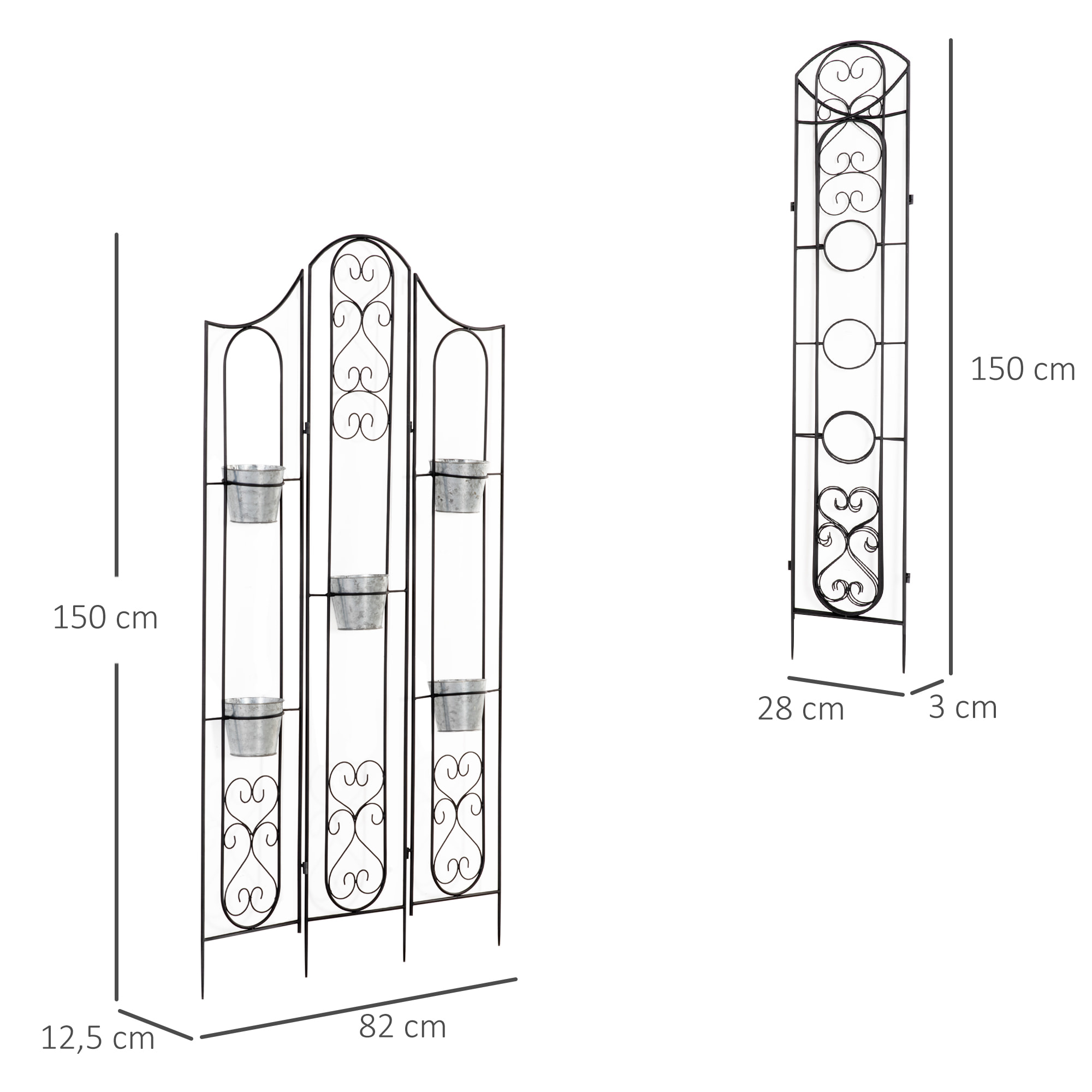 Étagère de pots de fleurs plantes en métal style fer forgé - support de plantes pliable métal à planter - 5 pots fleurs inclus