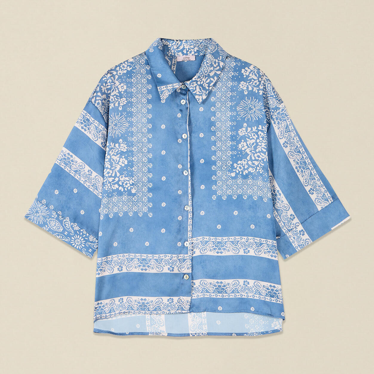 Oltre - Camicia in raso fantasia - Azzurro