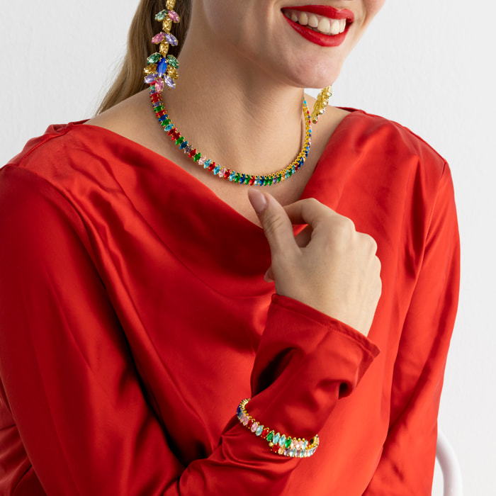 Pulsera con Cristal Multicolor acabado oro 18k