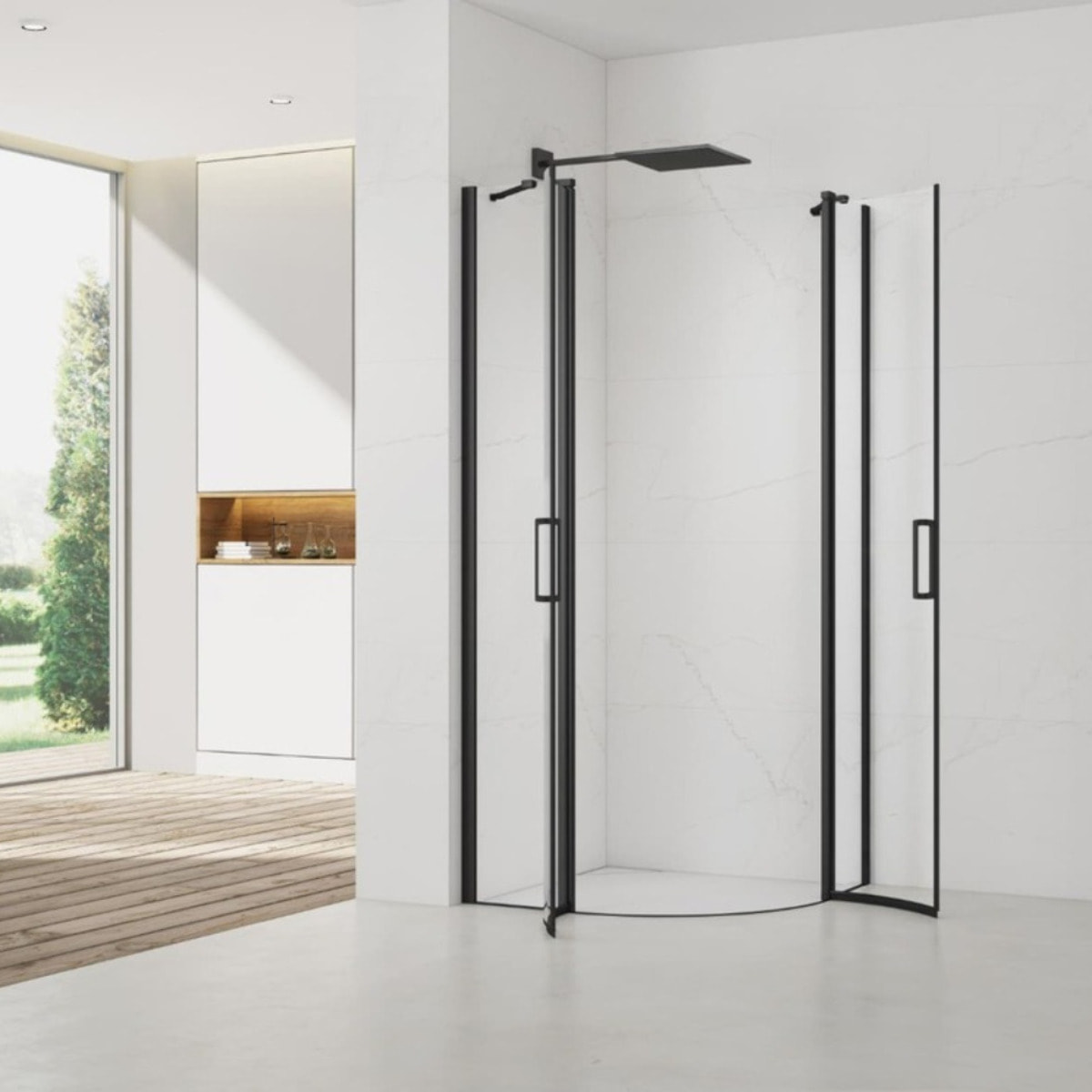Set Porte de douche 90x195 cm transparente noir + 2x Poignée pour porte de douche, Noir (SATFUSP90CT-SET)