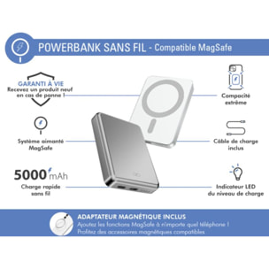 Batterie externe FORCE POWER 5000mAh MagSafe 15W argent