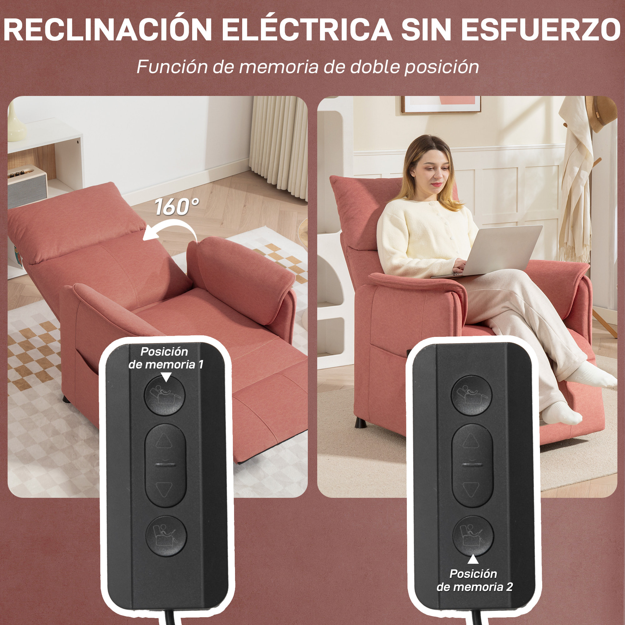 Sillón Relax Reclinable Eléctrico Sillón Reclinable Silencioso con Función Memoria Reposapiés Mando a Distancia Bolsillos Laterales Tela Apto para Mascotas para Dormitorio Salón Naranja