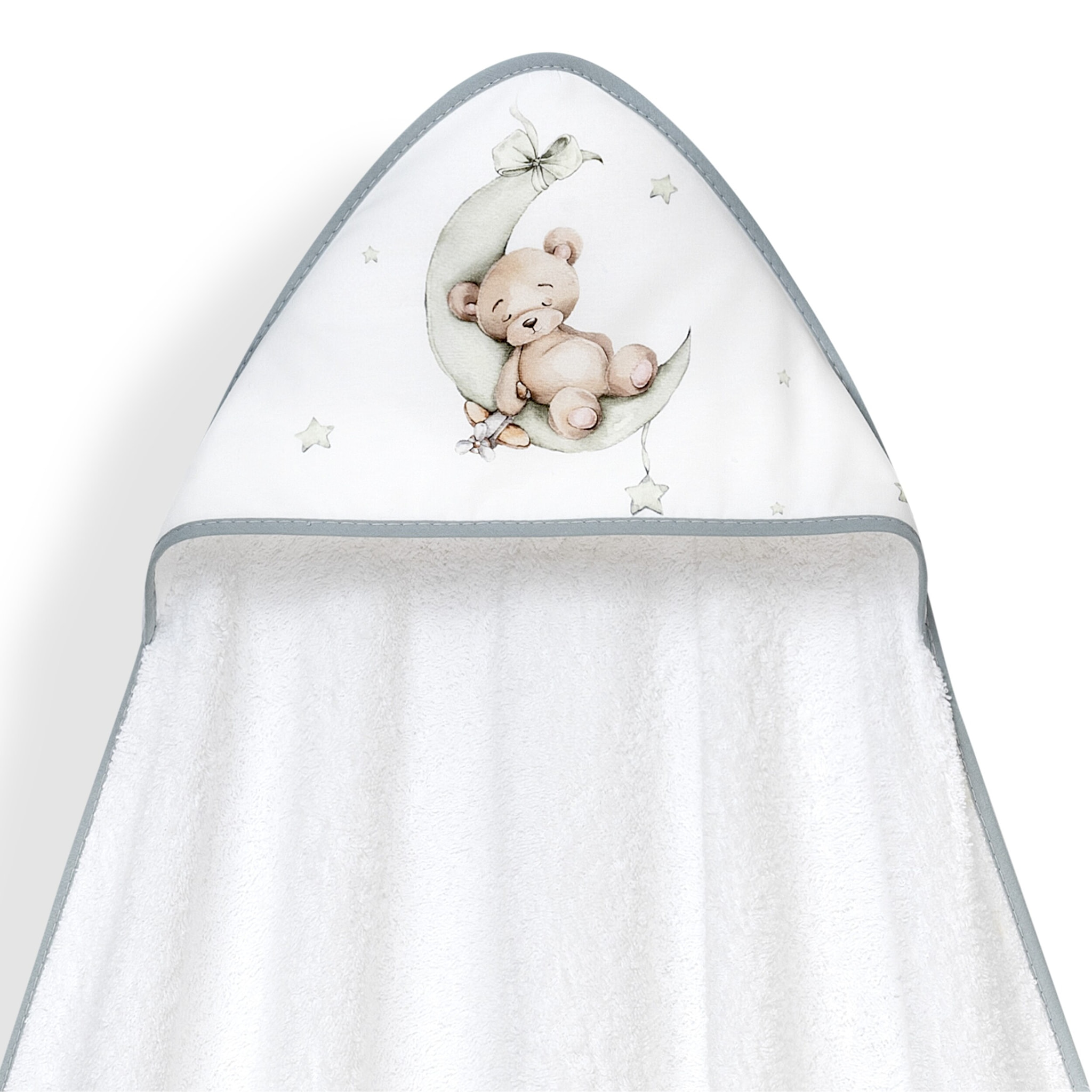 Capa Baño 1X1 Mod Estampado Oso Luna Estrellas+Gorro Bco/Verde