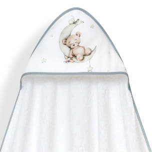 Capa Baño 1X1 Mod Estampado Oso Luna Estrellas+Gorro Bco/Verde