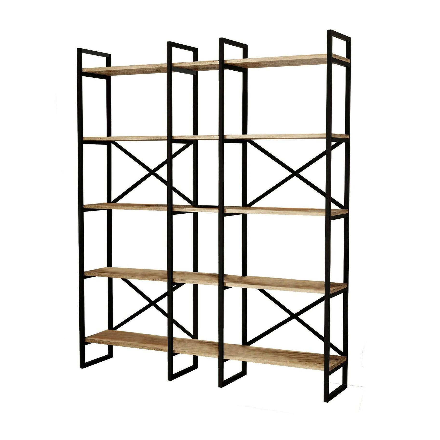 Libreria Dain, Scaffale da ufficio, Mobile portalibri, Biblioteca, 144x30h175 cm, Quercia e Nero