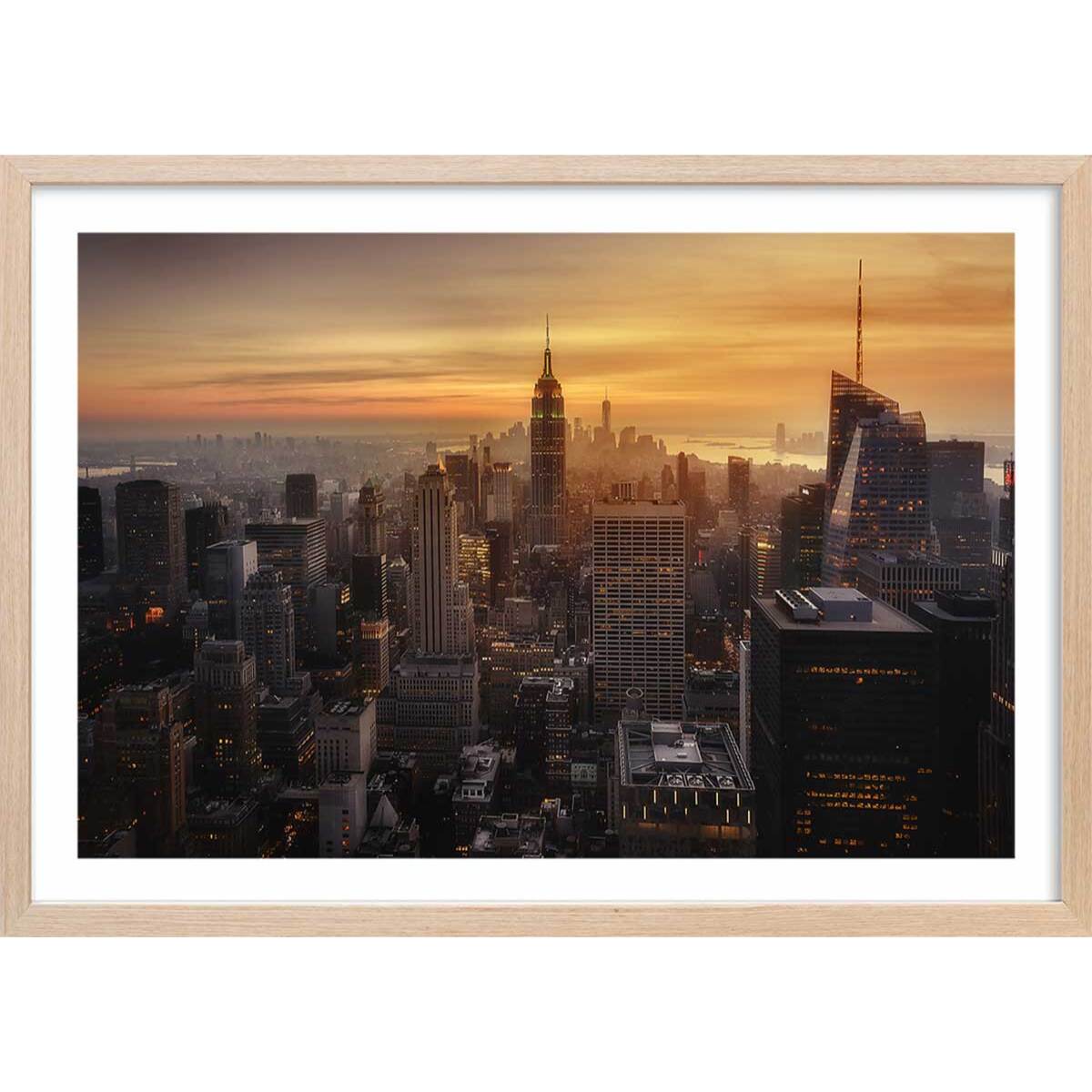 Affiche paysage manhattan's light Affiche + cadre en bois - Chêne