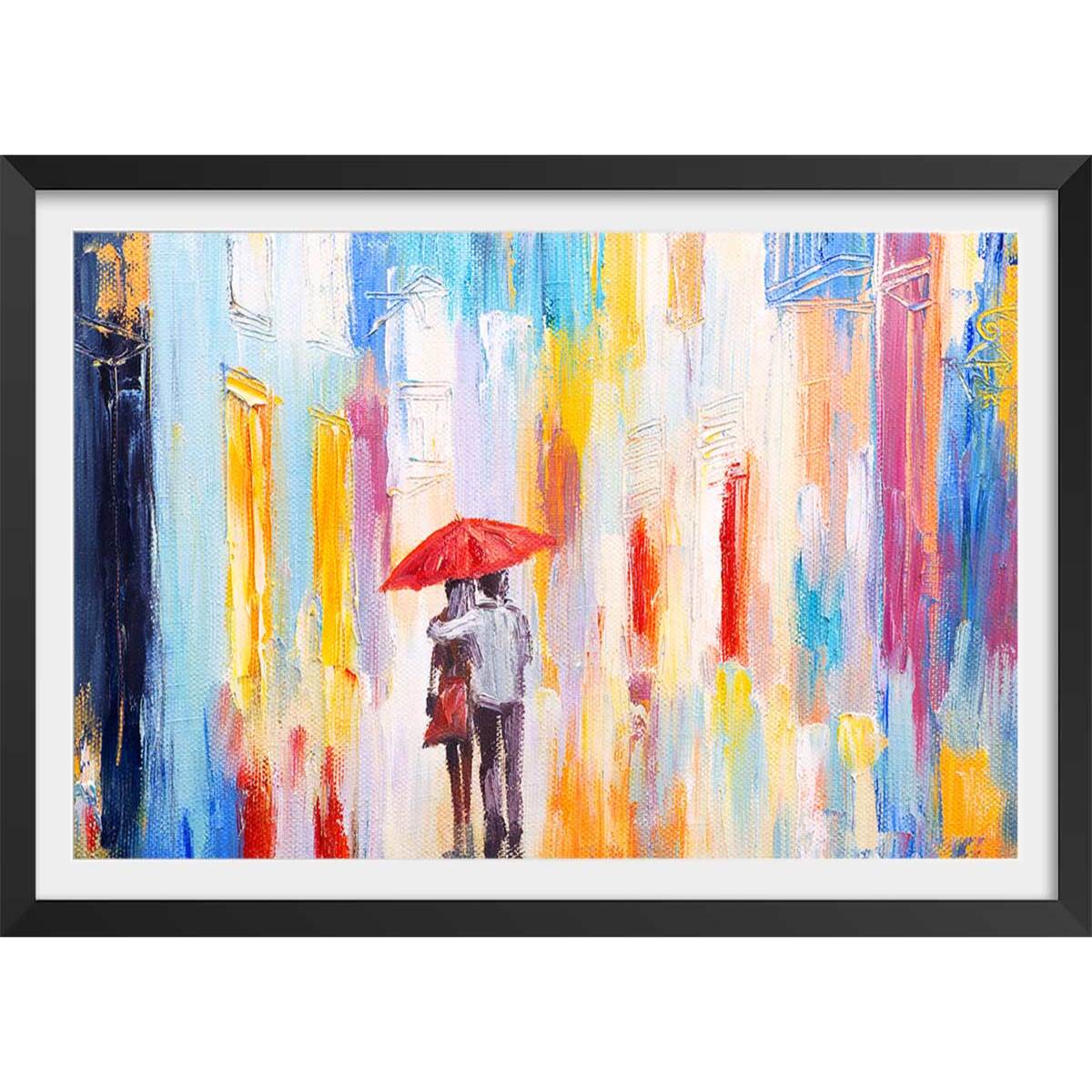 Affiche parapluie rouge Affiche sous cadre noir