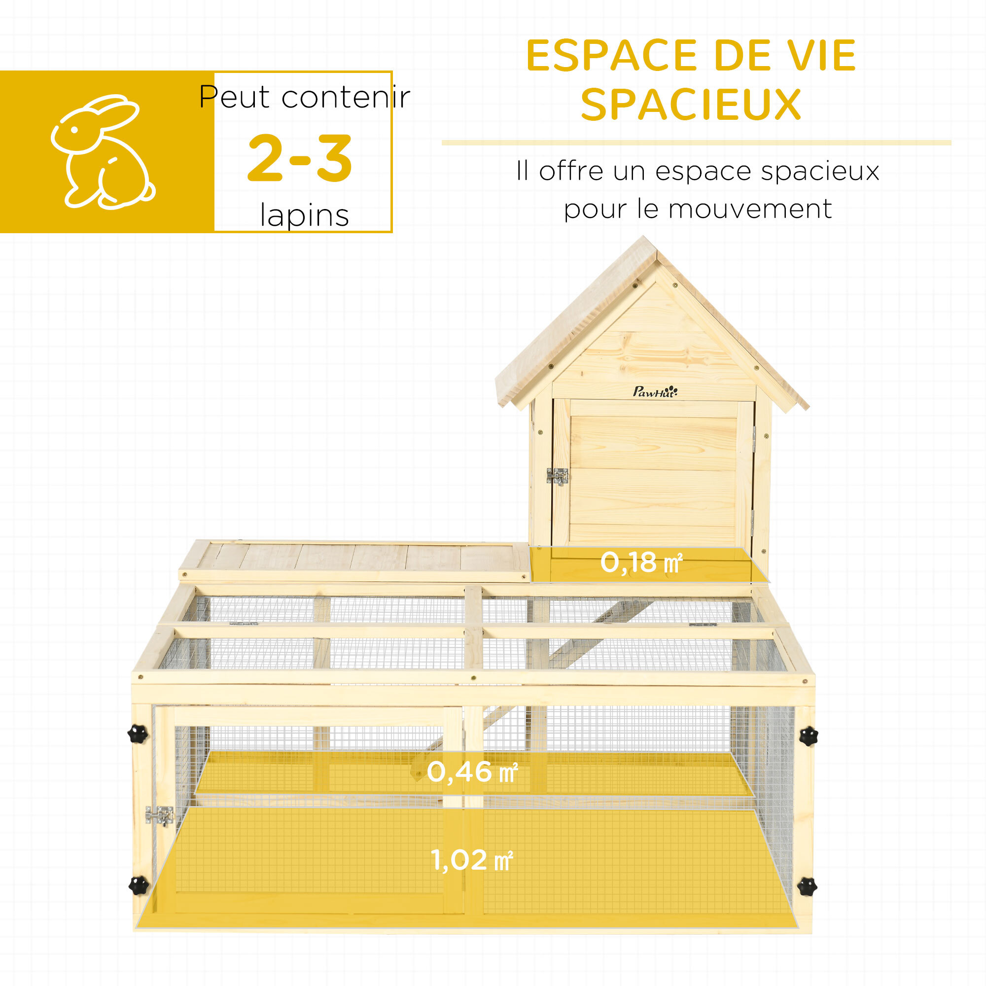 Clapier enclos cage à lapin 2 niveaux dim. 151L x 106l x 97H cm - aire de jeu, rampe, portes verouillables - bois sapin