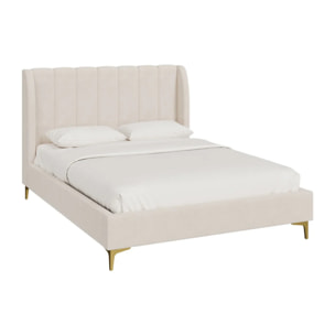 Lit double 140x190 cm en tissu beige et pieds doré - Koda