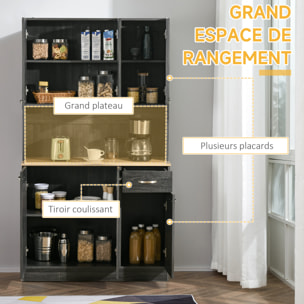 Armoire de cuisine contemporaine multi-rangement 6 portes 1 tiroir + grand plateau dim. 101L x 39l x 180H cm panneaux particules bois noir