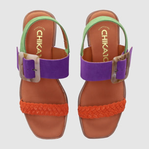 Sandalias de Serraje - Multi-Morado - Tacón: 4 cm