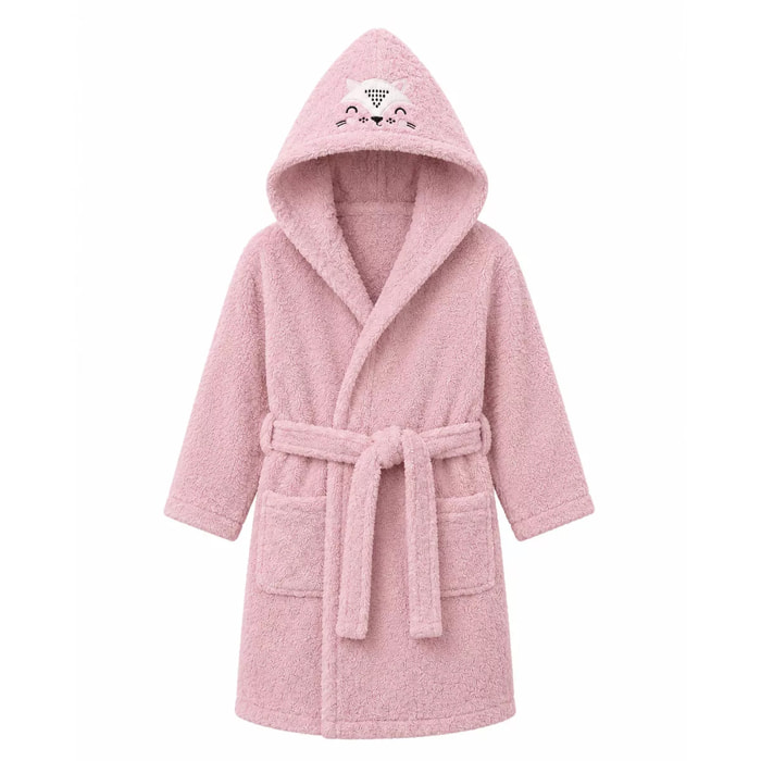 Peignoir enfant enfant pur coton 420 g/m² brodé rose Petite renarde rose
