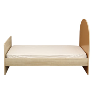 Lit junior 90x190 avec sommier et matelas - décor bois chêne sépia - tête de lit forme arche