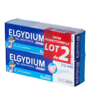 Elgydium Junior - Duo Dentifrice Enfant Arôme Bubble 7 - 12 Ans 2 x 50 ml