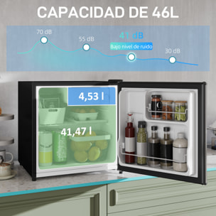 Mini Nevera Silenciosa 46 L Clase E Frigorífico Pequeño Nevera Pequeña con Temperatura Regulable y Puerta Reversible para Salón Habitación Oficina 48x44x49 cm Plata
