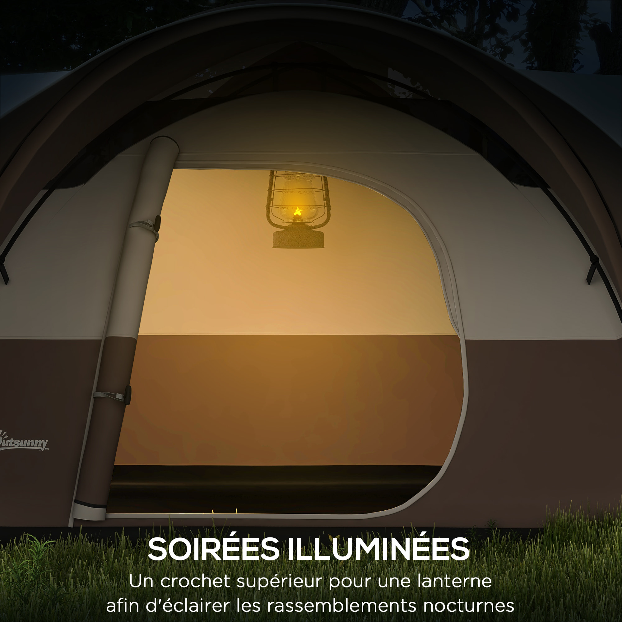 Tente de camping familiale 5-6 pers. étanchéité 3000 mm sac coloris café