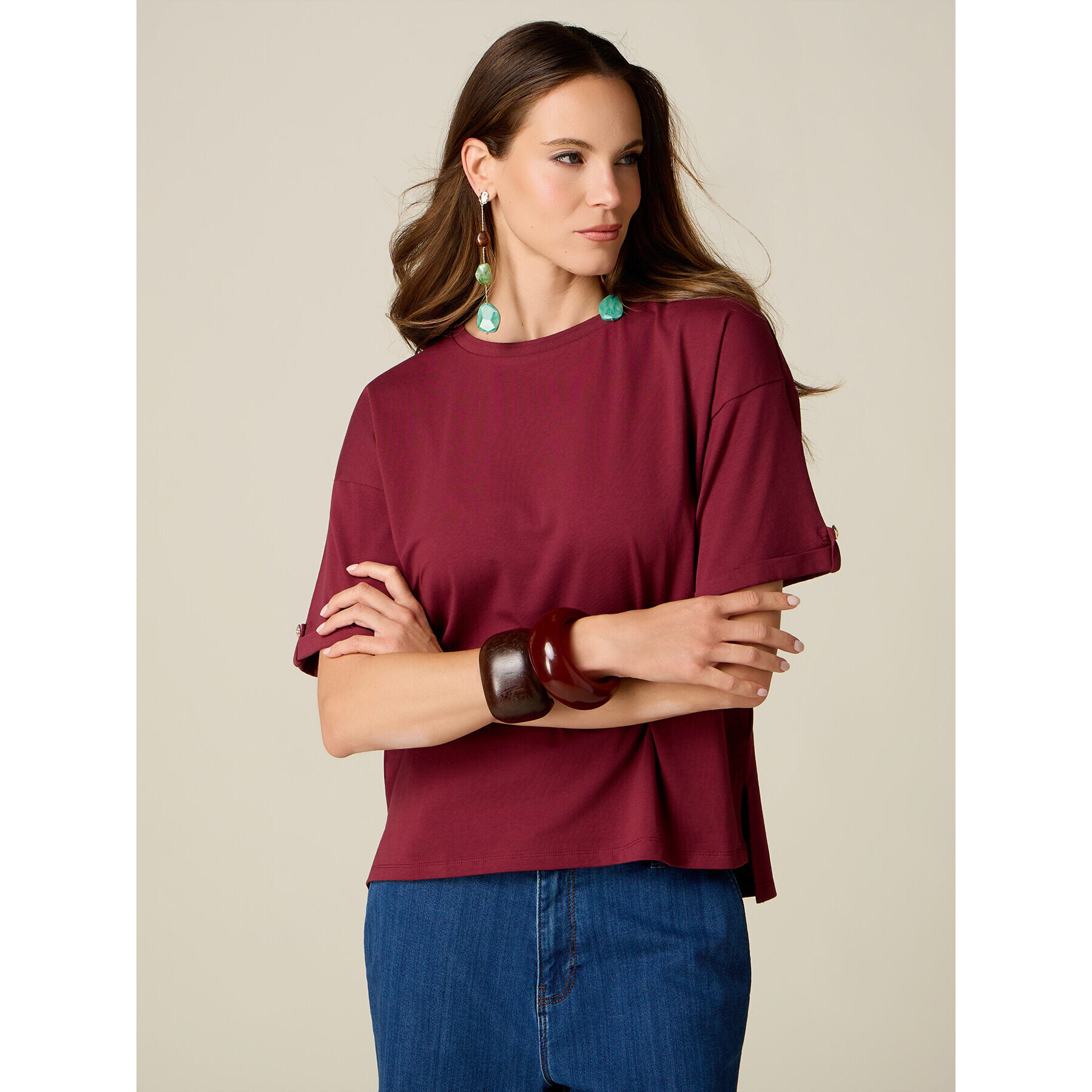 Oltre - Camiseta oversize con detalle de botones - Burgundy