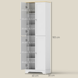 Alacena de Cocina Armario de Cocina Mueble Auxiliar de Cocina con 4 Puertas y Estantes Ajustables para Comedor Salón 60x30x183 cm Blanco