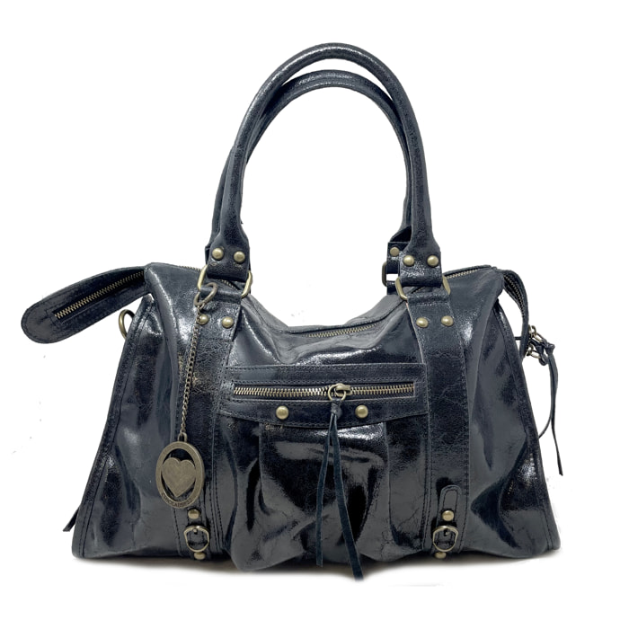 Chicca Borse - Borsa a Mano Donna in Vera Pelle - Colore Nero