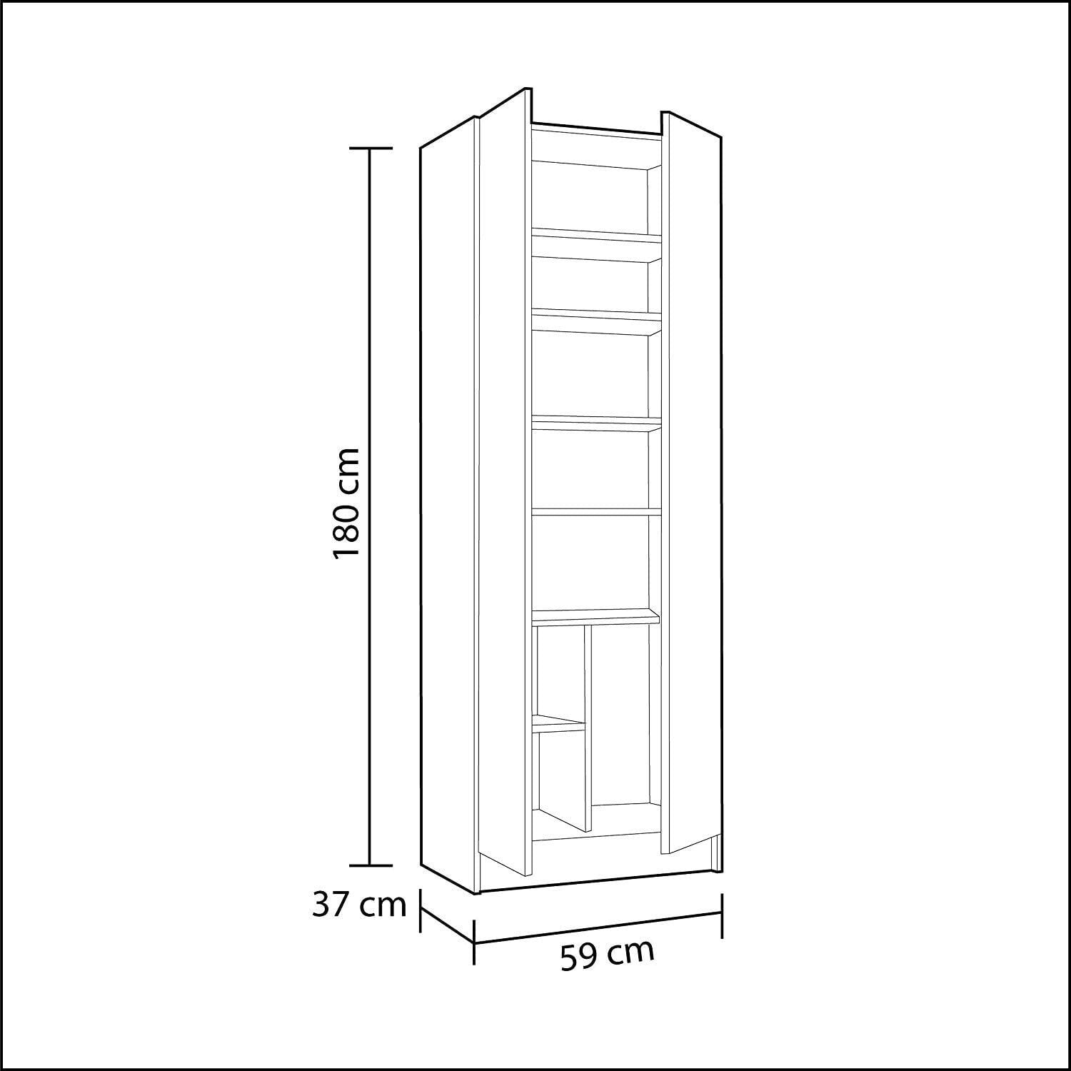 Armadio Armadietto Multiuso A Colonna Alphabet con 2 Ante e 8 Ripiani Ingresso Camera da Letto 59 x 37 x 180 Cm Colore Rovere Chiaro
