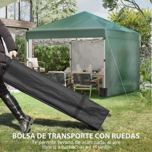 Carpa Plegable Pop-up Gazebo 3x3 m Cenador Plegable con 2 Paredes Laterales Anti-UV Altura Ajustable en 3 Niveles Sacos de Arena y Bolsa de Transporte con Ruedas para Camping Fiestas Verde