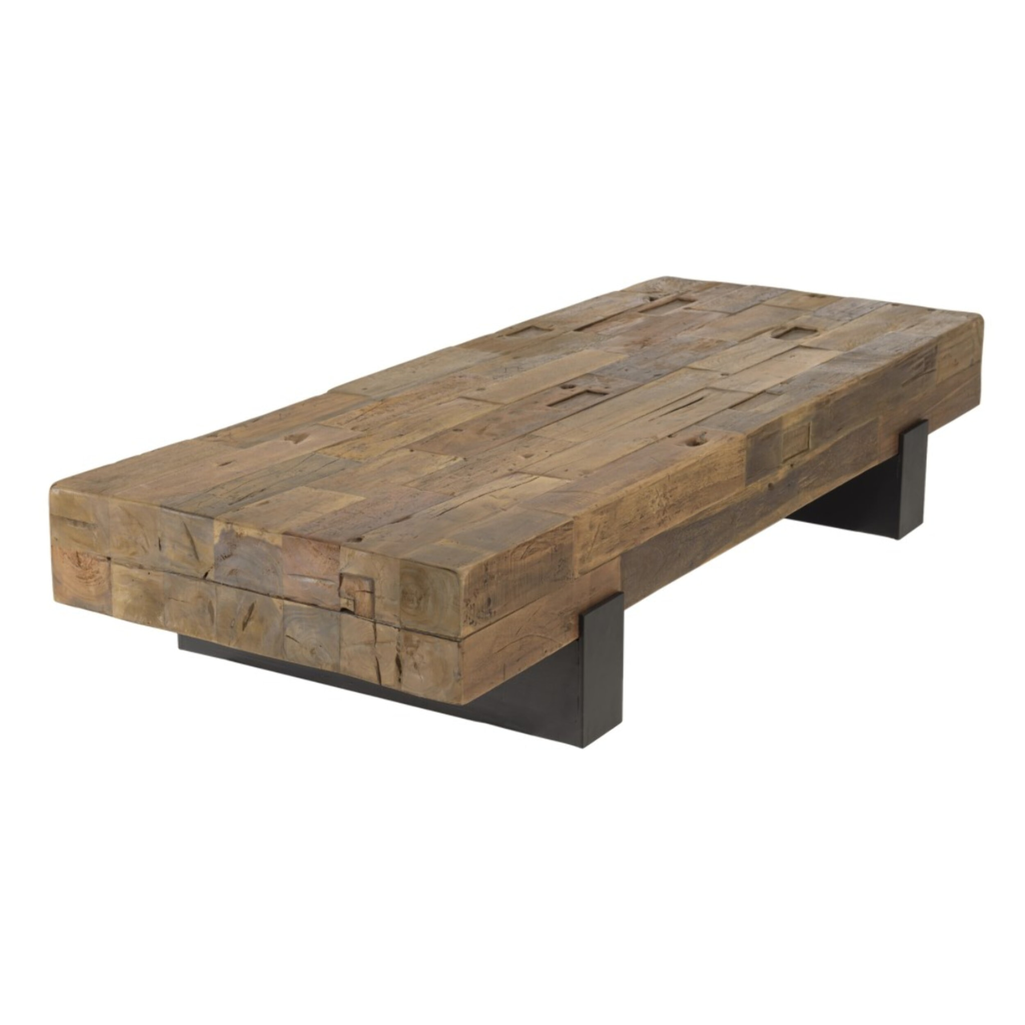MATHIS - Table basse marron rectangulaire poutres bois massif
