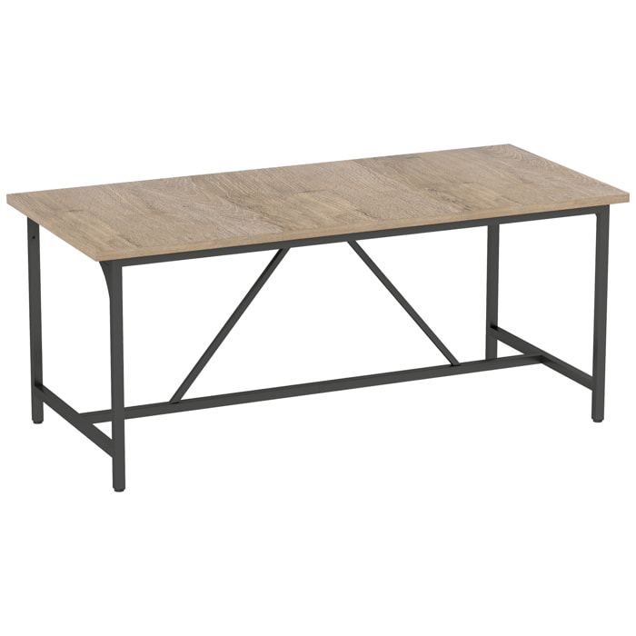 Table à manger style industriel 6-8 personnes dim. 180x80x75cm métal noir effet chêne clair