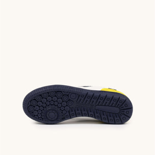 Zapatilla de Fútbol Sala Infantil Blanca con Detalles Amarillo y Azul MUNICH G-3 KID 451