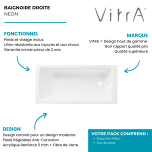 Baignoire rectangulaire Neon avec pied 170x75cm Blanc