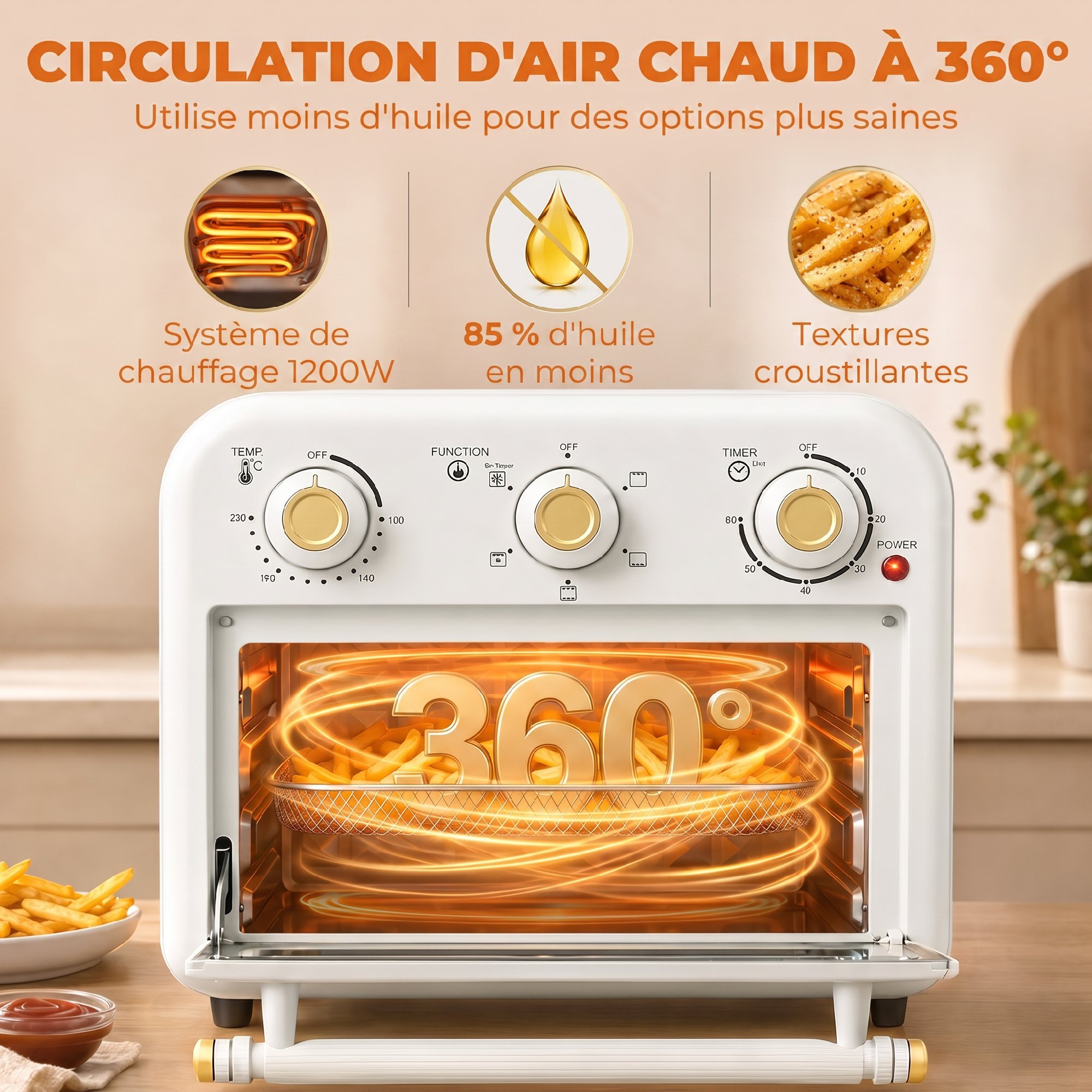 Four friteuse à air friteuse sans huile air fryer 12L 1200W accessoires inclus