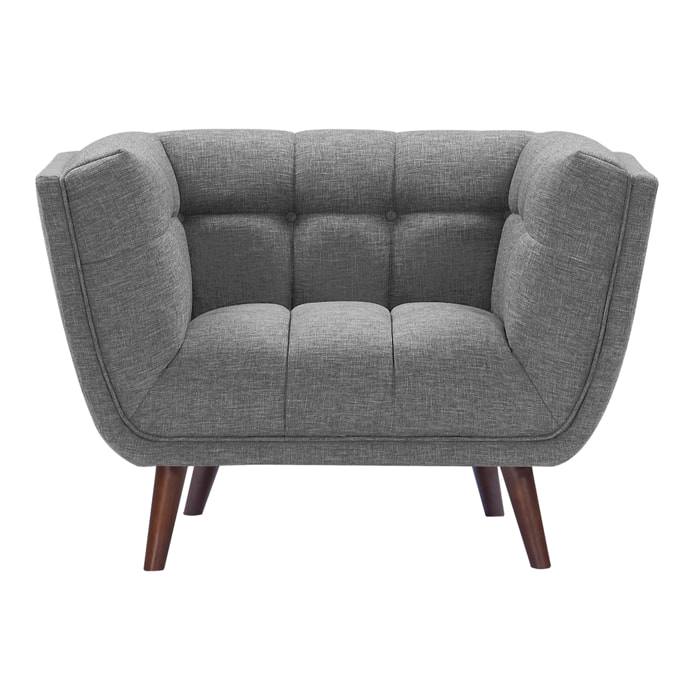 Fauteuil capitonné en tissu gris - Carmen