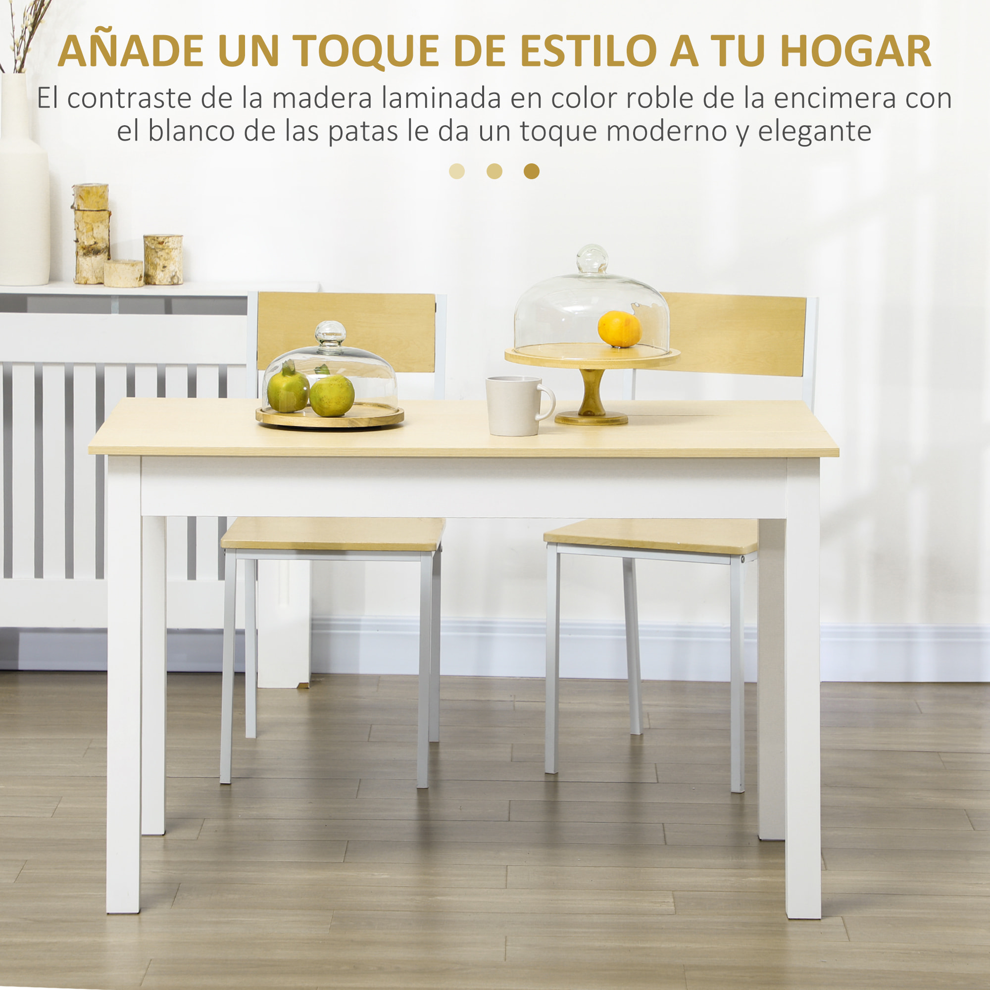 Mesa de Comedor de Madera Mesa de Cocina Rectangular para 4-6 Personas Estilo Moderno para Salón Carga 50 kg 119x70x75 cm Roble y Blanco