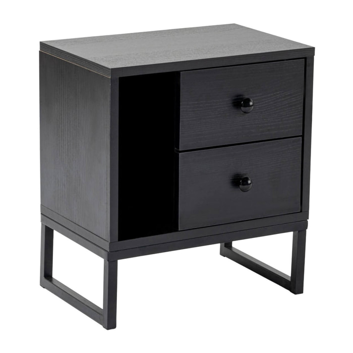 Comodino Rhiannon, Comò basso, Tavolino da notte, Mensola da letto, 45x30 h50 cm, Nero