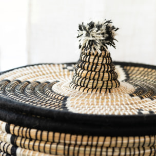Panier à linge motifs ethniques en fibres naturelles - Noir