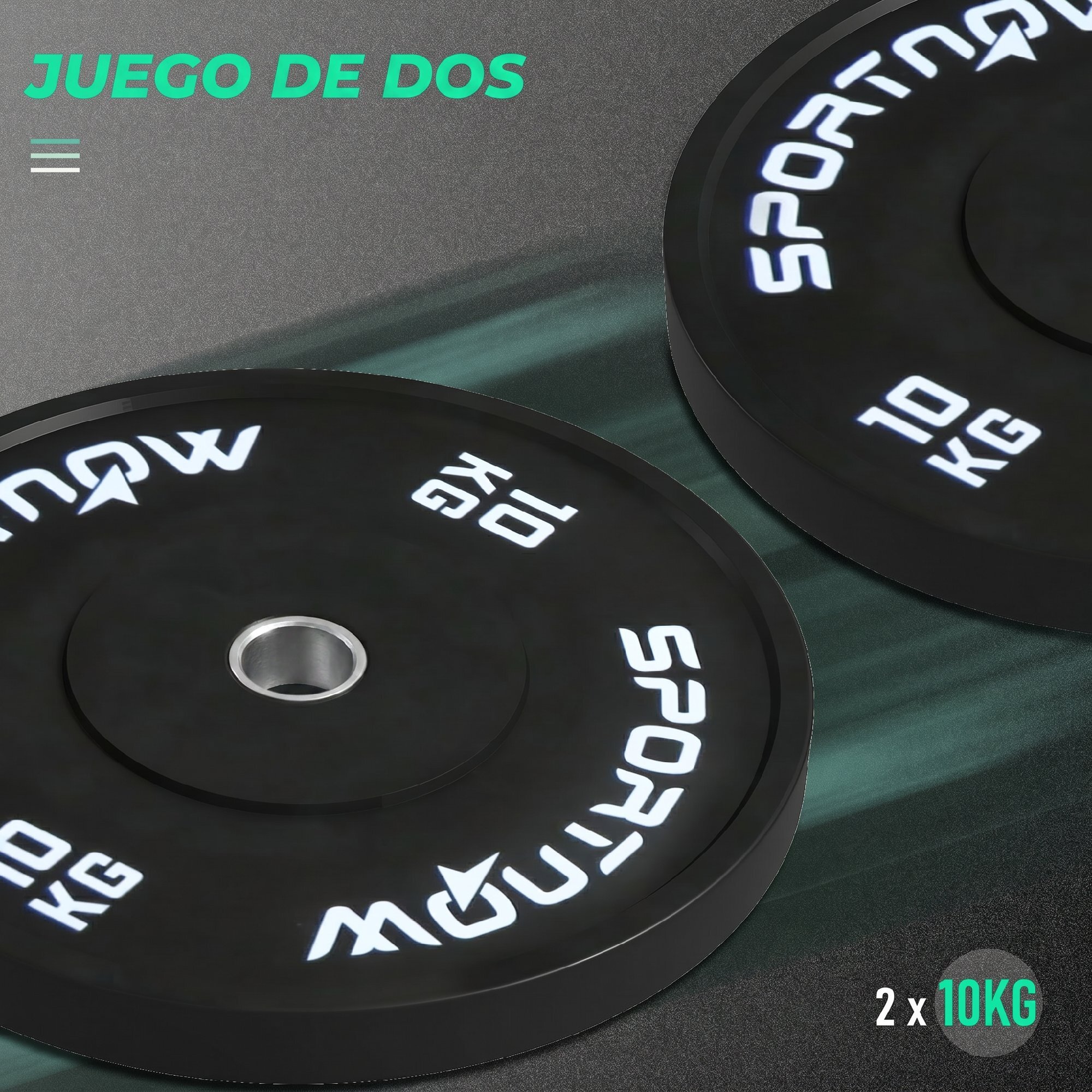 SPORTNOW Discos Pesas Olímpicos 2x10 kg, Agujero Ø50 mm, de Goma, 2 Placas de Pesas para Barras y Mancuernas, para Entrenamientos en Casa y Gimnasio, Negro