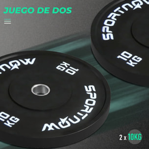 SPORTNOW Discos Pesas Olímpicos 2x10 kg, Agujero Ø50 mm, de Goma, 2 Placas de Pesas para Barras y Mancuernas, para Entrenamientos en Casa y Gimnasio, Negro