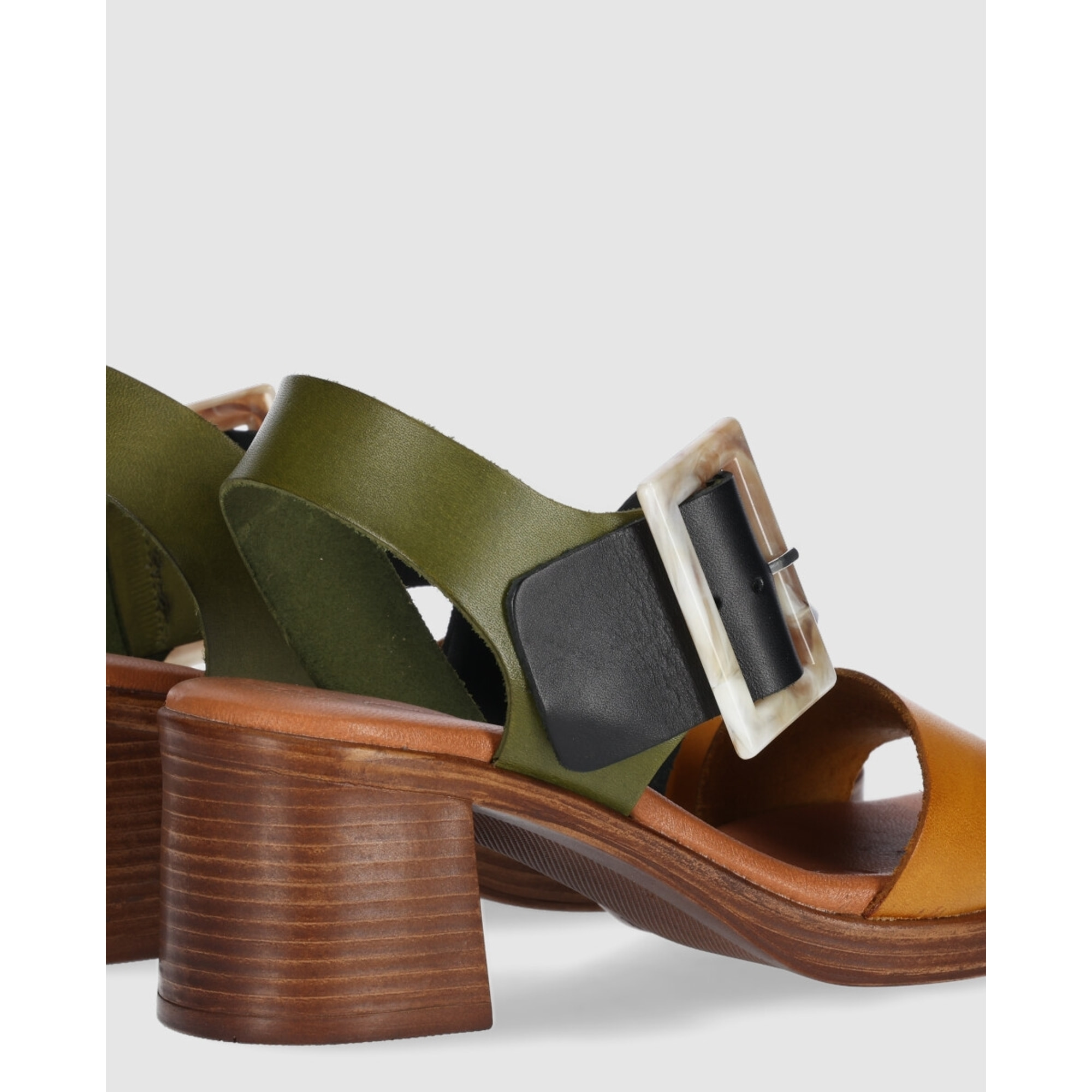 Sandalias de Piel - Multi-Kaki - Tacón: 5 cm