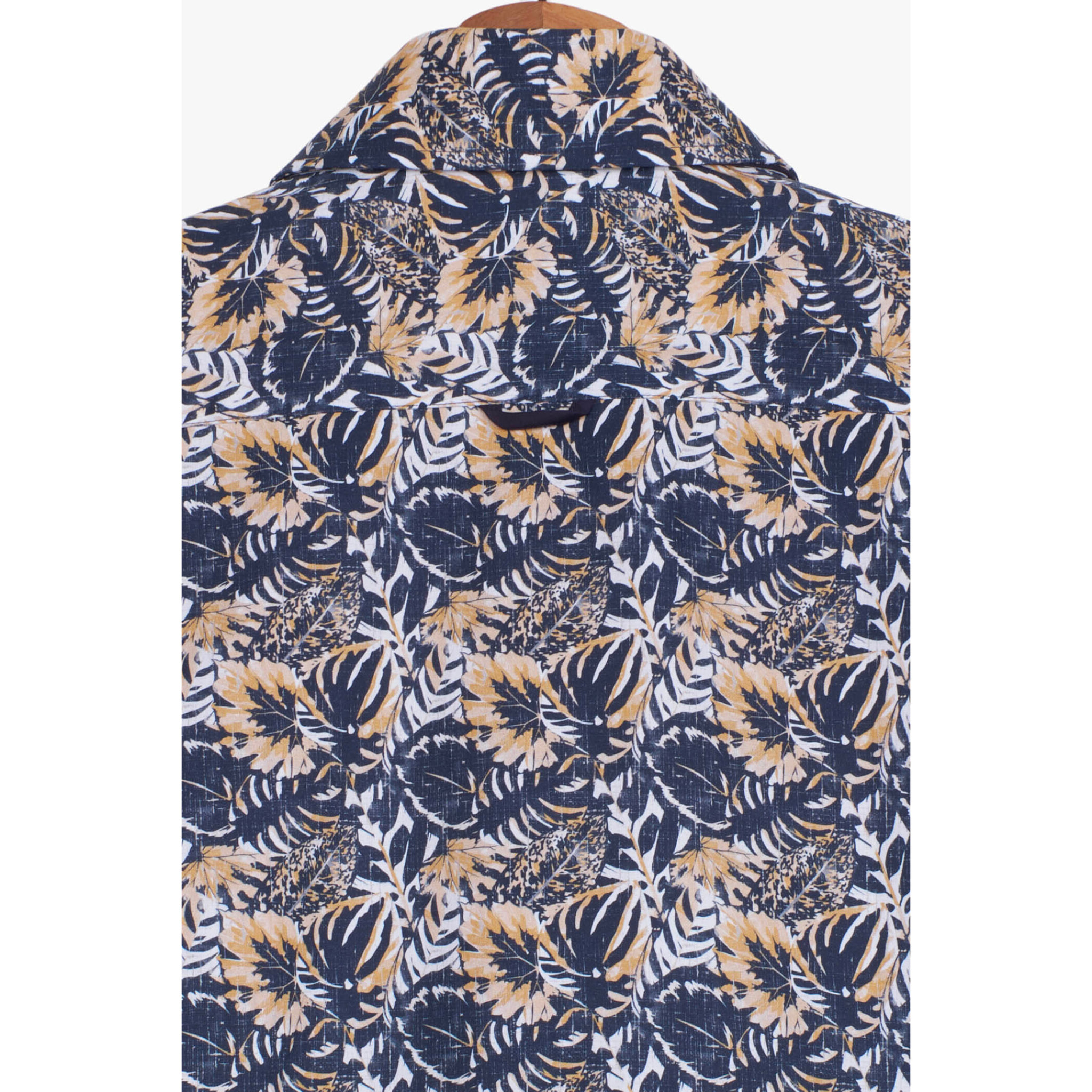 Camicia Uomo 2 Bottoni Button Down 7bottoni Doppio Coll Popeline Stampato Blu e Arancio Chiaro