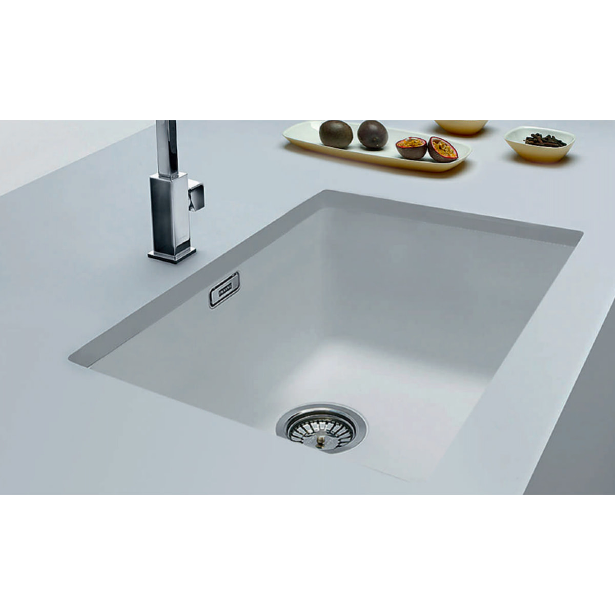 Set Sirius Evier sous plan 52.5x44cm Tectonite®, Blanc Artic + Mitigeur Grohe Monocommande SuperSteel (SID110-50B-DC1)