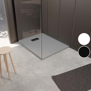 Receveur de douche Gris Effet Pierre 80x100 cm et Grille décor Linéaire Noire Mate