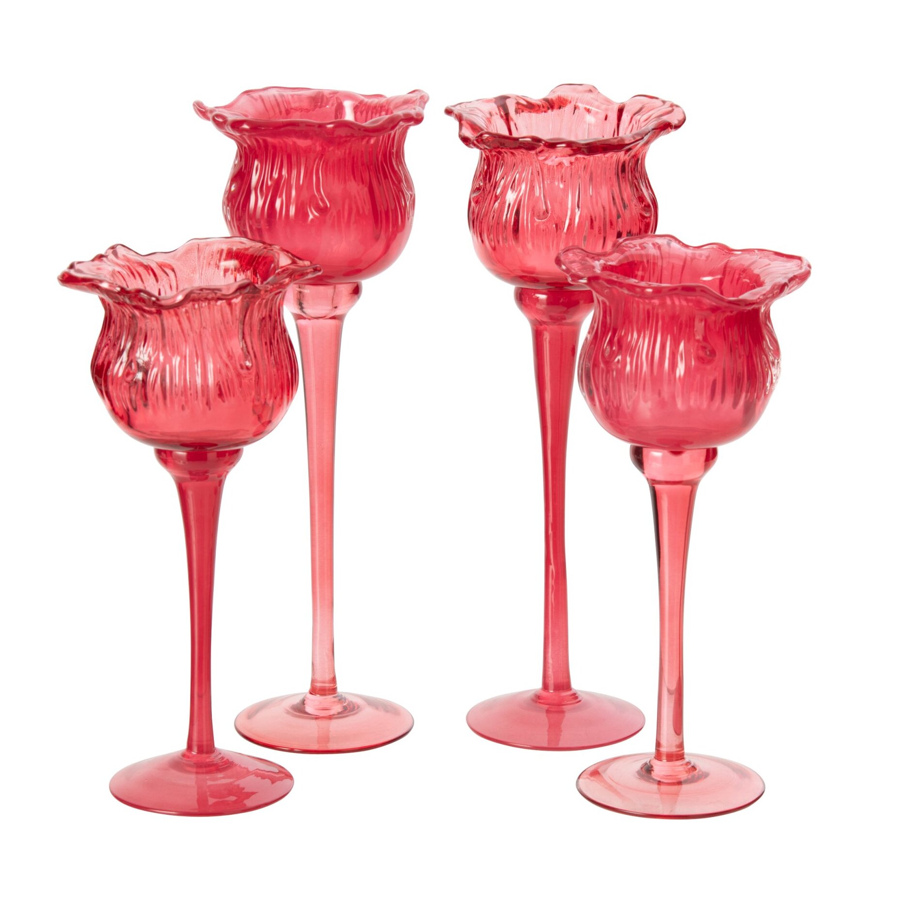 J-Line photophore sur base tulipe - verre - fuchsia - large - assortiment de 2