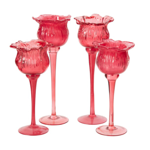 J-Line photophore sur base tulipe - verre - fuchsia - large - assortiment de 2